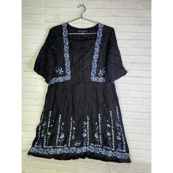 French Connection | Dresses | French Connection Black Embossed Brocade Blue  Embroidered Floral Dress Size 6 | Poshmark
